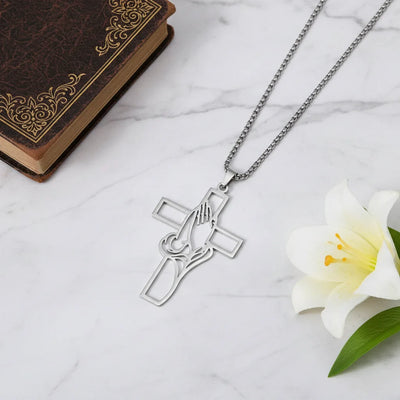 Praying Hands Cross Pendant Necklace