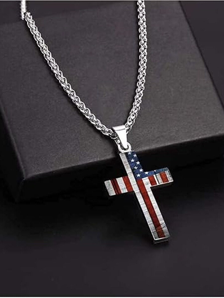 American Flag Cross Necklace