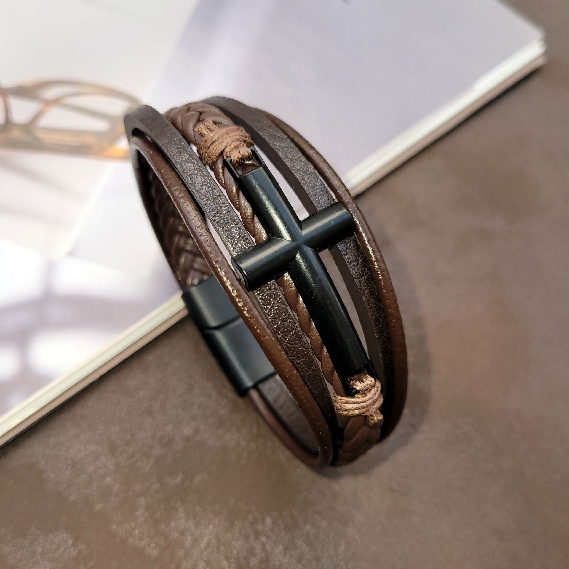Leather Cross Bracelet